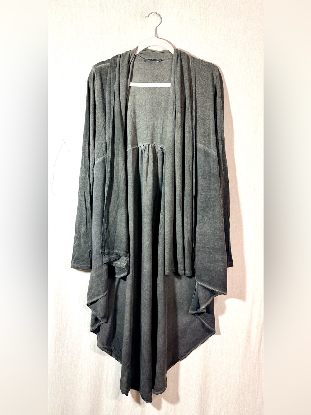 T-PARTY size large waterfall maxi Cardigan duster in stonewashed Heather Gray